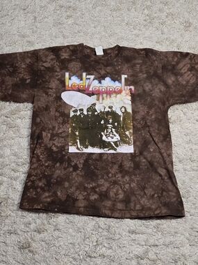 VTG 90s Led Zeppelin II Brown Tie-Dye Liquid Blue Graphic Tee XL